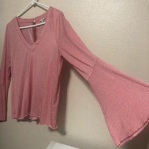 Lucky Brand Striped Bell Sleeve Top w/V neck